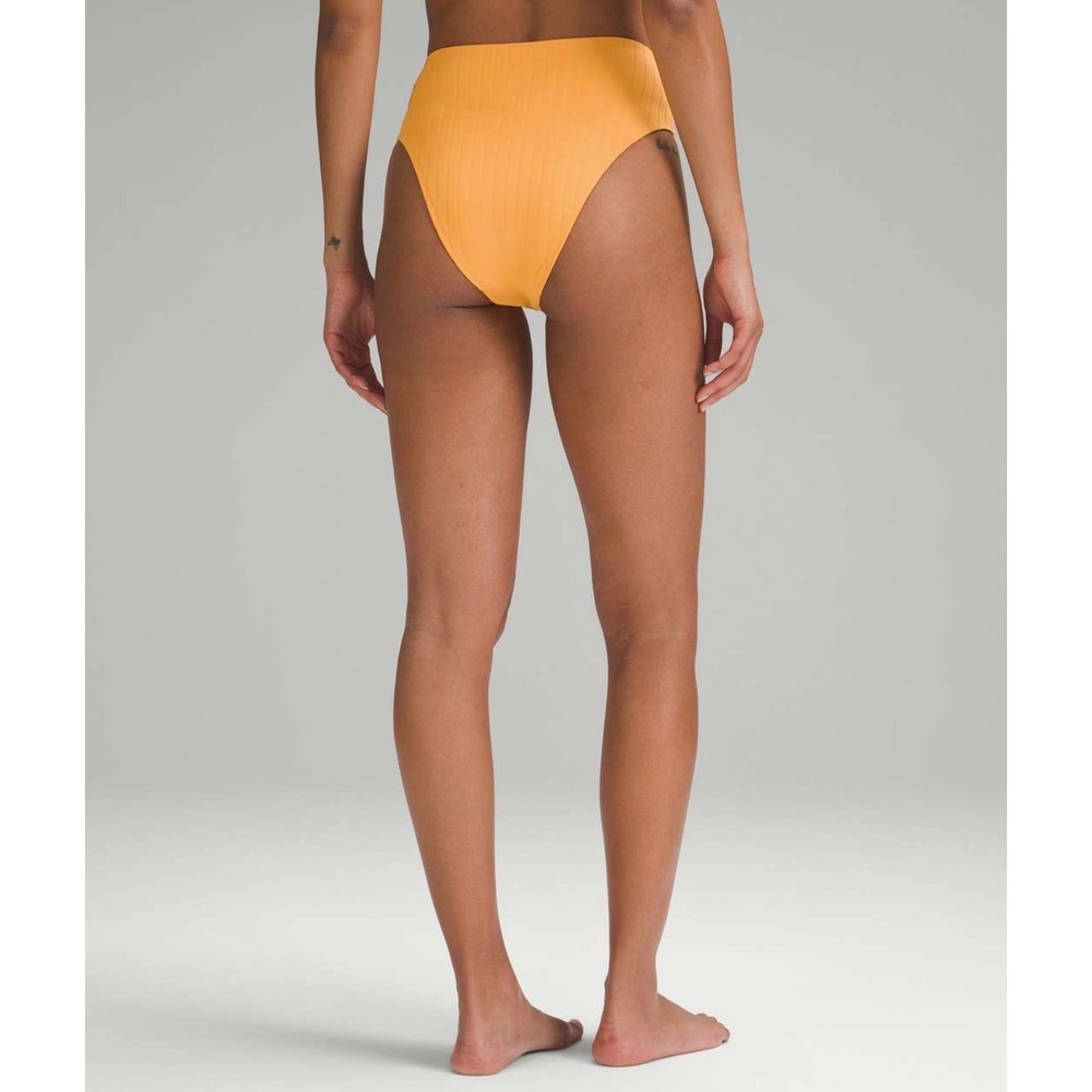 Lululemon NWT Ribbed High-Waist Skimpy‎ Swim Bikini Bottom Yellow Orange Sz 4